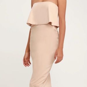 Lots of Love Beige Strapless Midi Dress